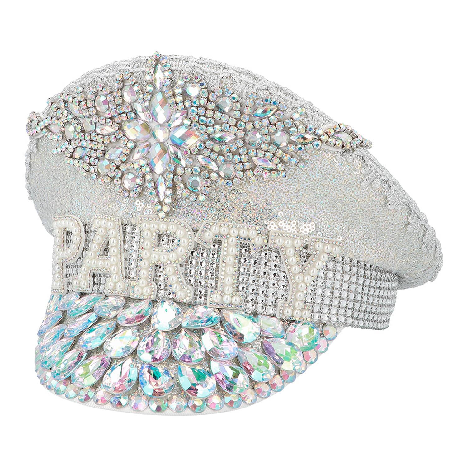 Silver Party Captain Hat Sequin Festival Hen Party Fancy Dress Cap