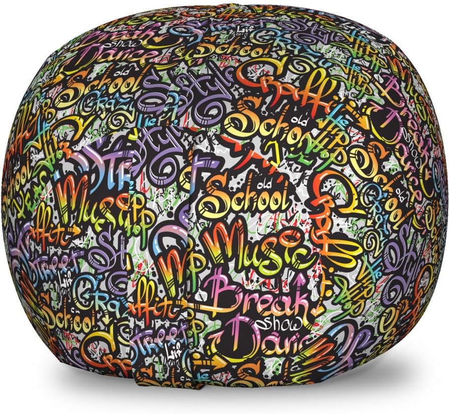 Ambesonne Hip Hop Storage Toy Bag Chair, Grafitti Style Background Ghetto Street Lifestyle Expressive Concept, Stuffed Animal Organizer Washable Bag, Small Size, Lilac Yellow