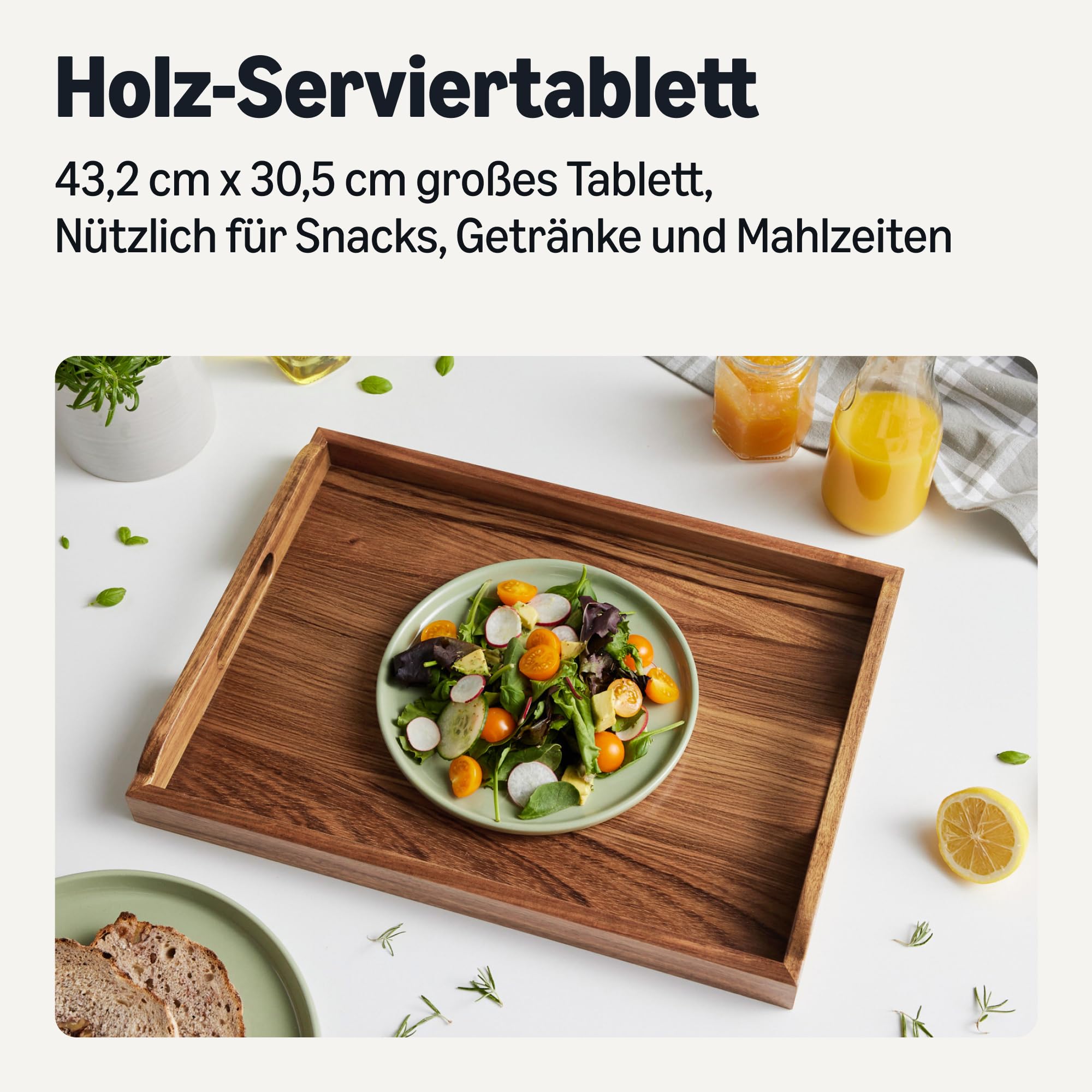 Amazon Basics Serviertablett aus Holz, Akazienholz, 43,2cm x 30,5cm