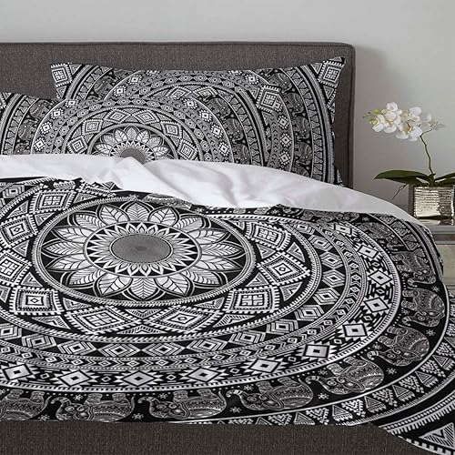 Miniatura 3 de HOMECOLLECT Juego de funda de edredón tamaño individual de 3 piezas diseño de círculos de mandala juego de ropa de cama suave con cierre de