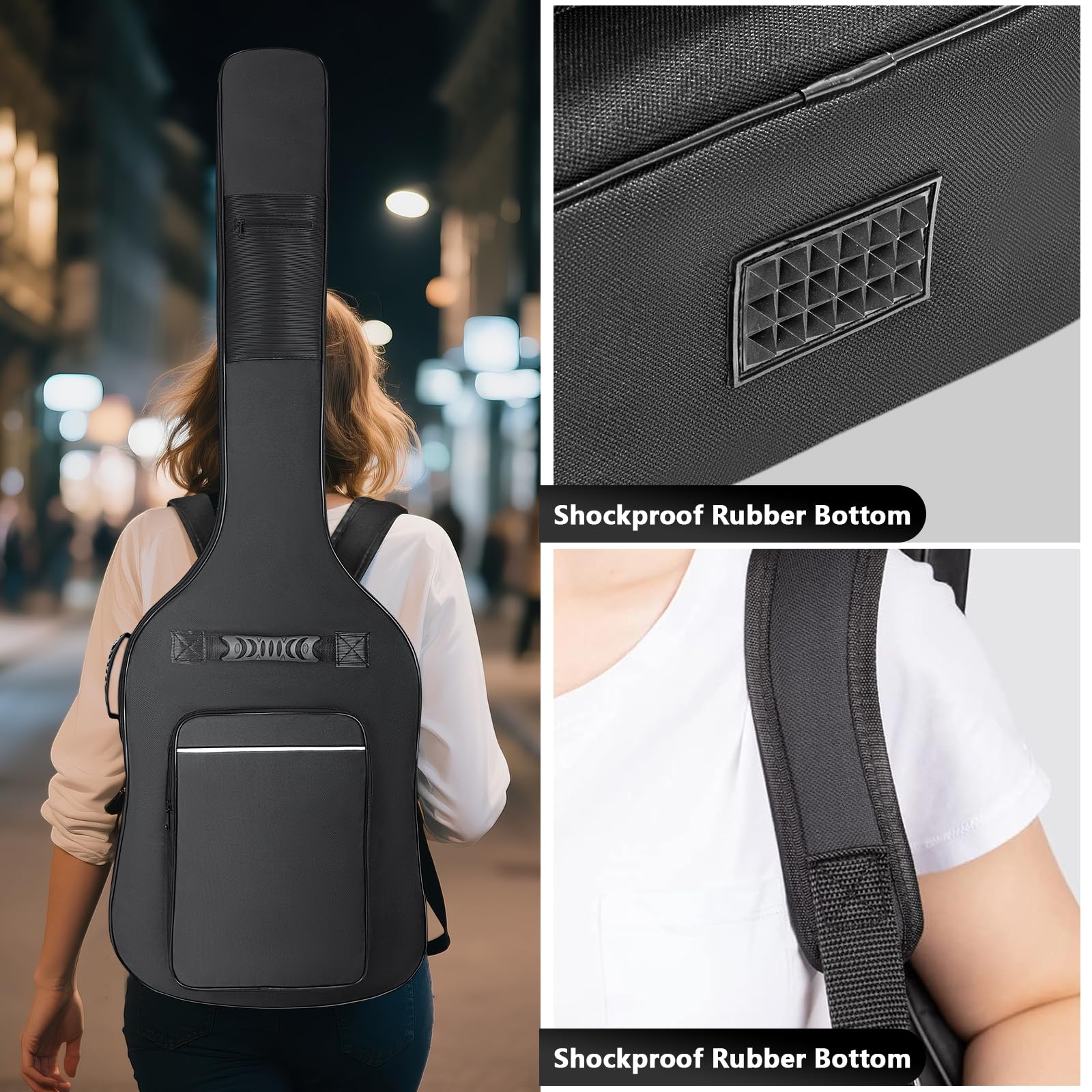 LETSROCK Funda para bajo y bajo, Mochila Acolchada Gruesa, Bolsa Suave para bajo eléctrico, Doble Correa de Hombro Ajustable y Correa para el Cuello