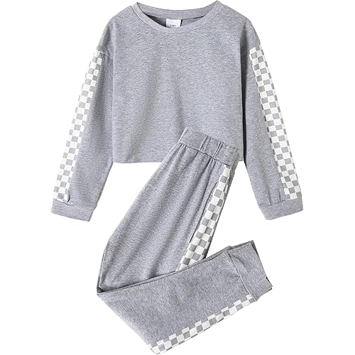 SANMIO Toddler Girl Clothes 2 Piece Outfits Girls Tracksuit Activewear Long Sleeve Checkered Sweatshirts+Sweatpants