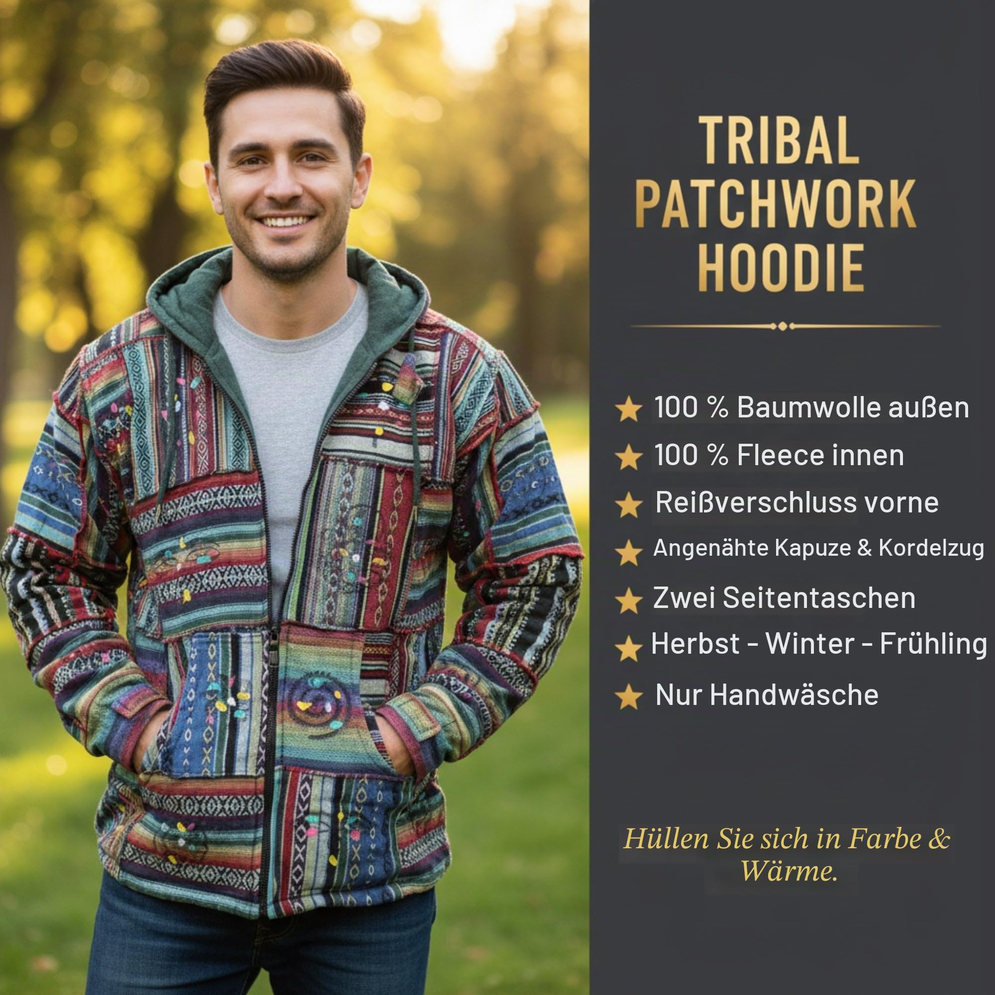 SHOPOHOLIC FASHION Herren Outstiched Hippie Kapuzenjacke