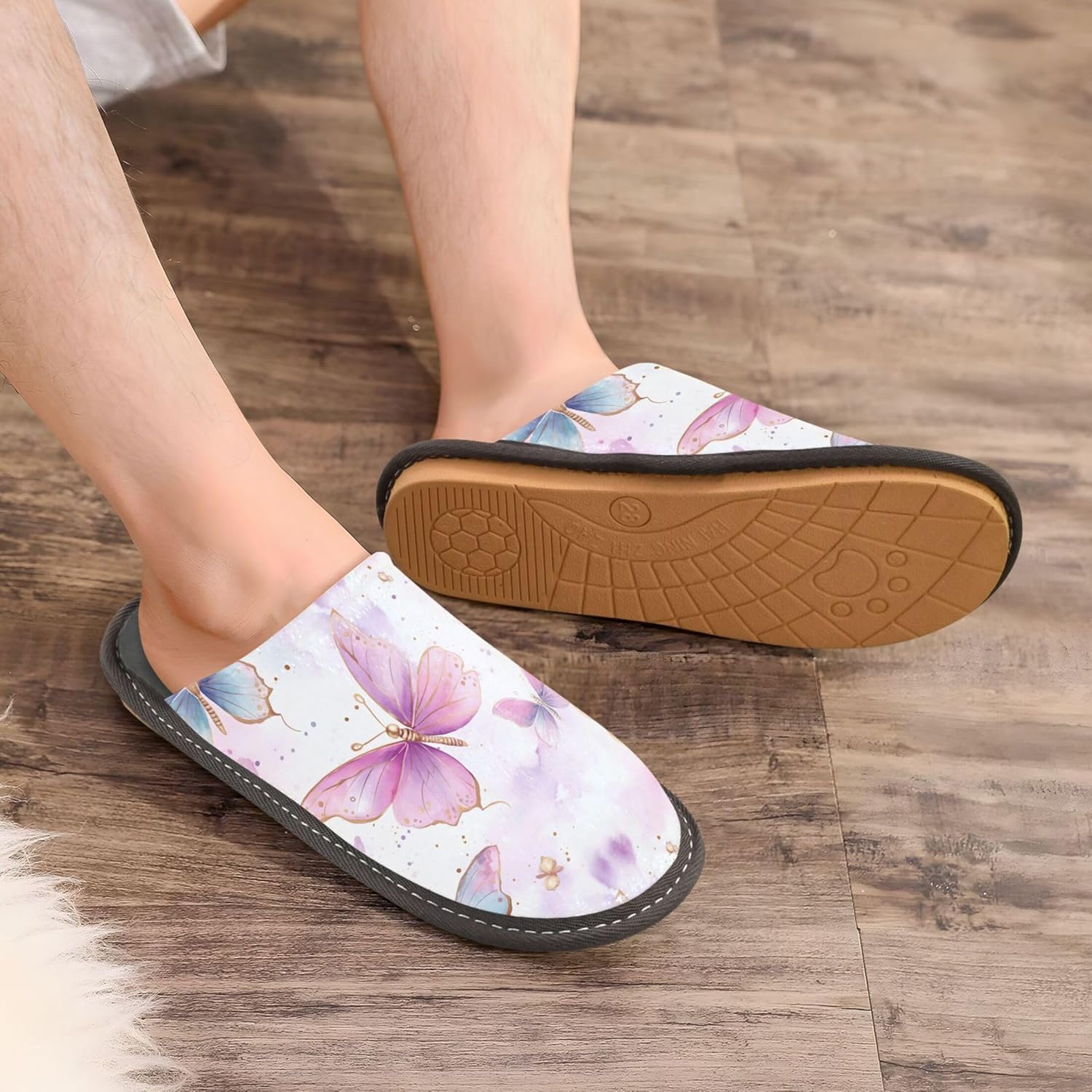 Butterfly House Slippers – Cozy Fuzzy Slippers for Guests, Washable & Disposable, Perfect for Shoeless Home, Spa & Hotel Use A111222