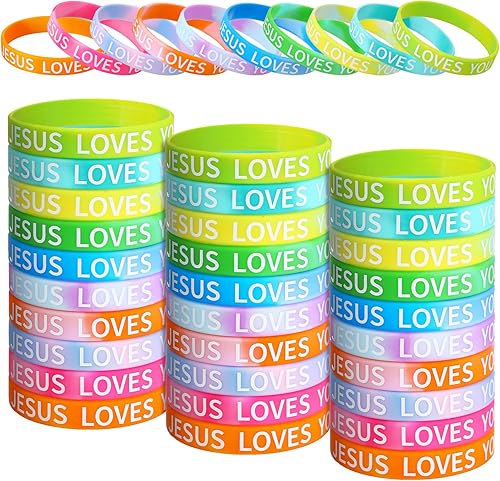 100 pulseras de silicona con texto en inglés "Jesus Loves You", pulseras de la Biblia, religiosas, motivacionales, cristianas para regalos de