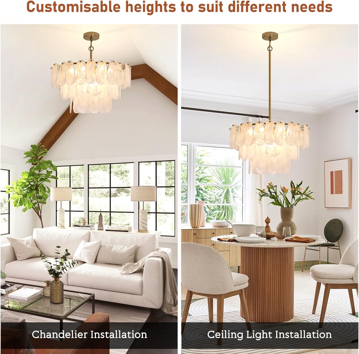 Modern Gold Glass Chandeliers, 23.6" Luxury Cloud Pendant Light Fixture, 3-Layer Round Ceiling Hanging Light Fixture for Bedroom Dining Room Kitchen Island Living Room Entryway Bar Farmhouse 9-Light