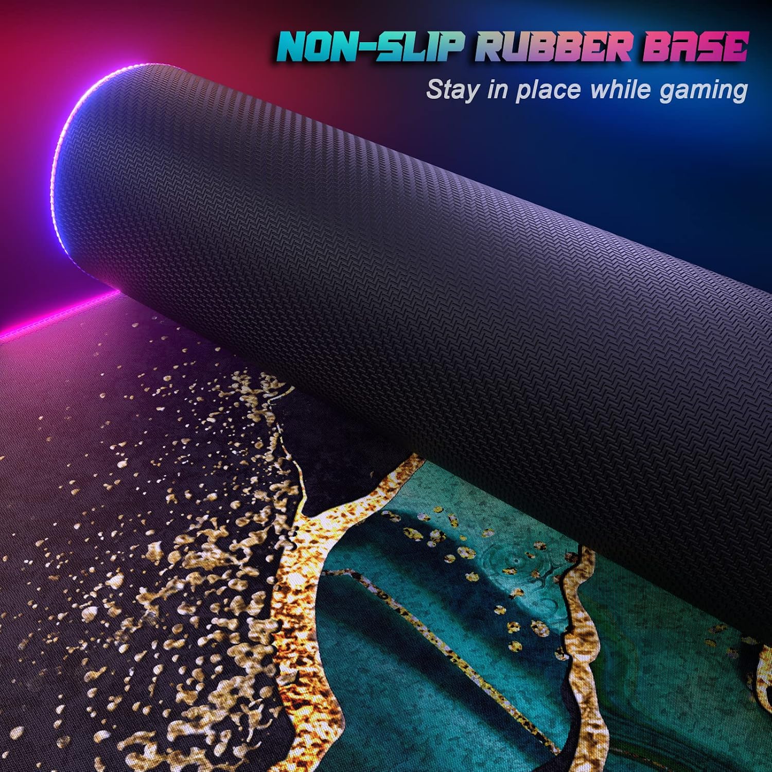 ITNRSIIET RGB Gaming Mouse Pad, Full Desk XL Extended Large Gaming Mousepad, 12 Lighting Modes, 30% Thicker, Big LED Desk Mat for Keyboard Computer Men Gamers Esport Pros, 32" x 12", Black Teal Marble image 5