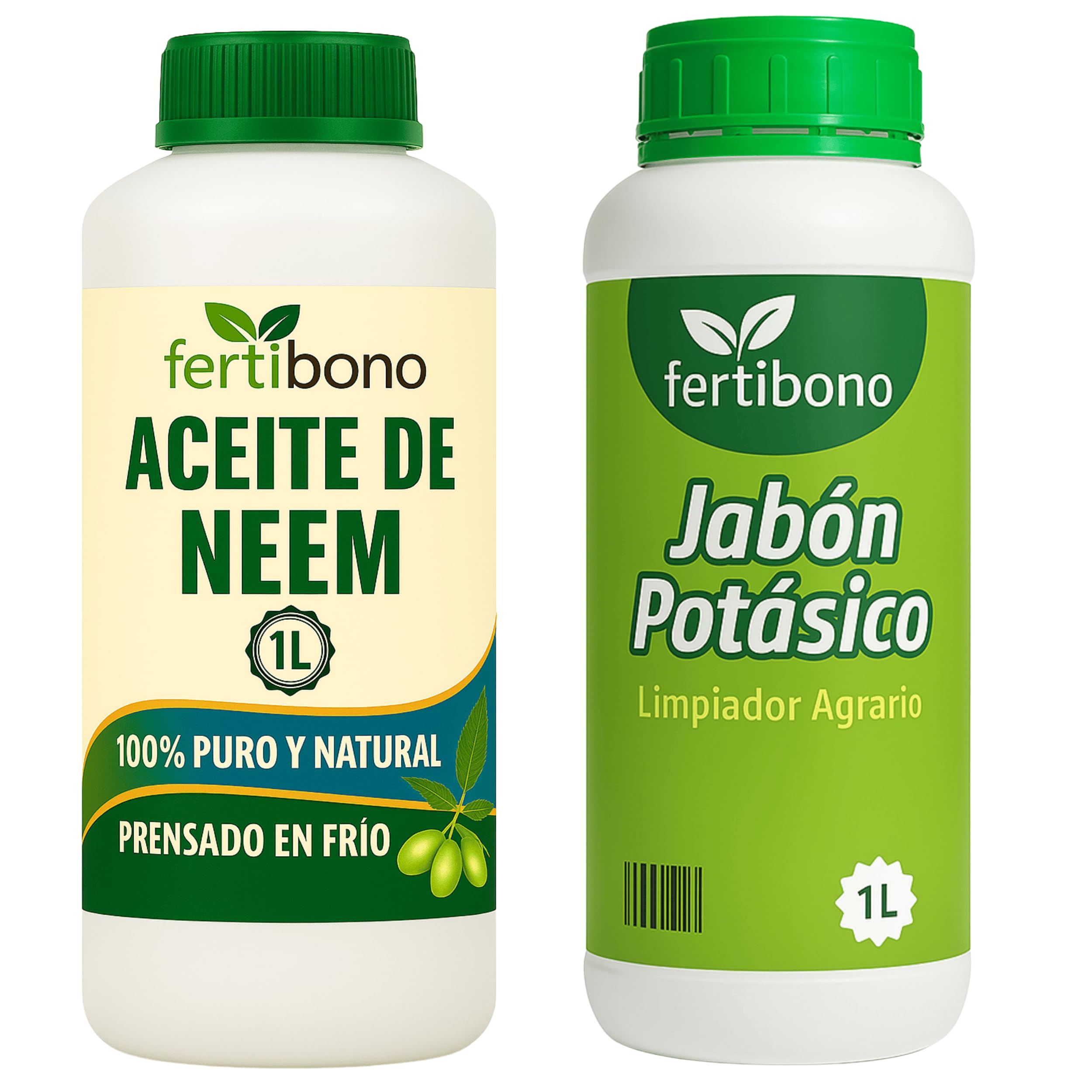 Fertibono - Jabón Potásico y Aceite de Neem - 1L + 1L - Limpieza y Cuidado Natural para Plantas y Jardín - 100% Ecológico y Biodegradable