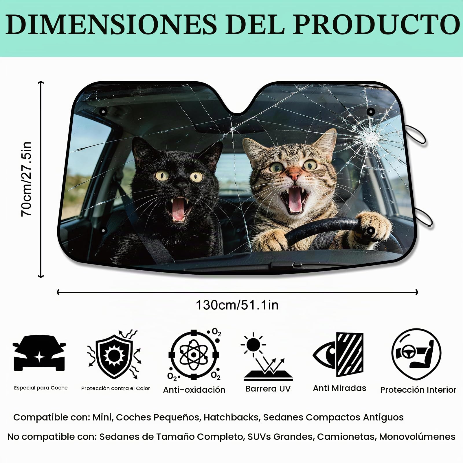 GLOBLELAND Parasol divertido de gato para parabrisas delantero del coche, protección solar para animales, bloquea el calor y la radiación UV, reflector para berlinas y modelos hatchback