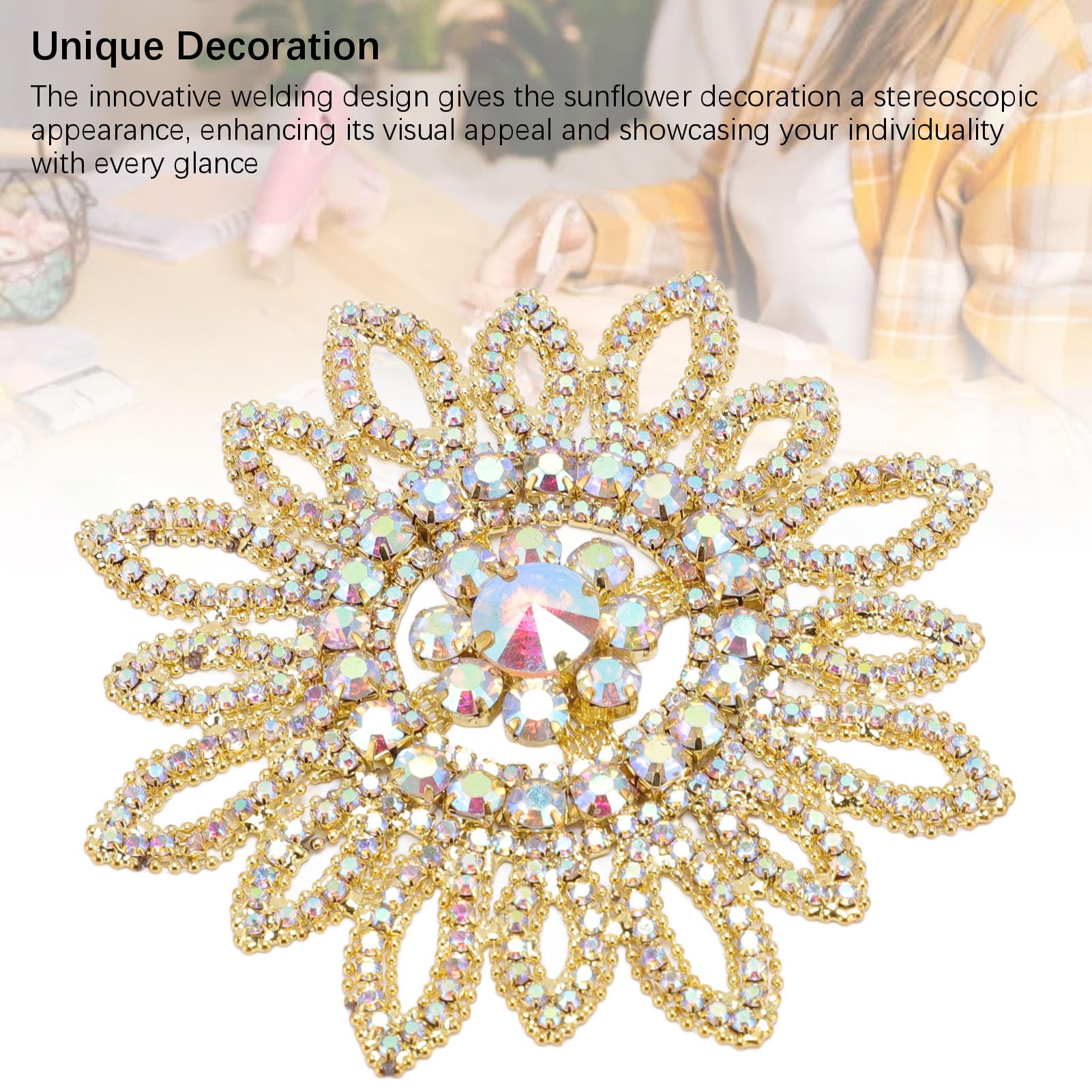 Glass Rhinestone Sunflower Round Flower Shape Decor with Circular Stereoscopic Appearance, Dazzling Brilliance for Clothing Shoe Bag Jewelry Decoration — view 8