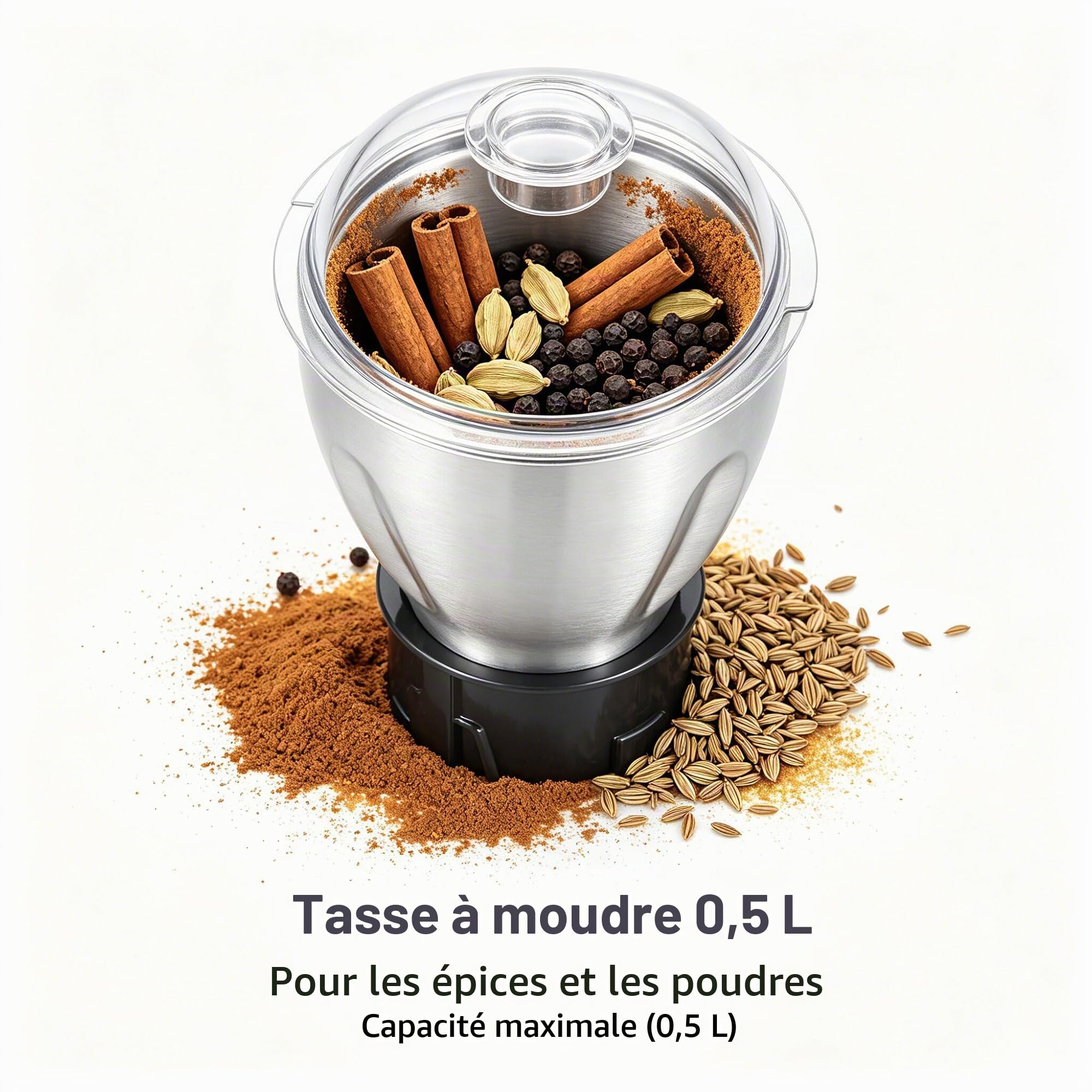 Mixeur Blender 3-en-1 Acier Inoxydable avec 3 Bols, Moteur 700 W Puissant - Silencieux (<60 dB) pour Smoothies, Chutneys, Poudres Sèches