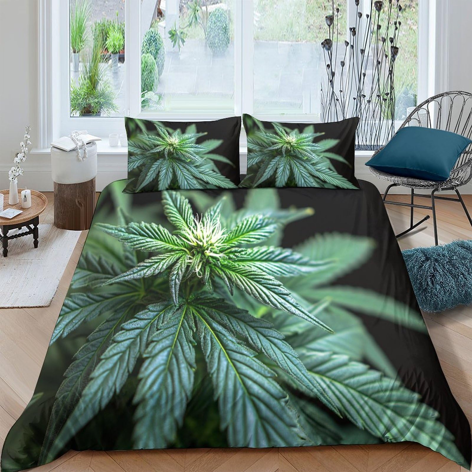 Ctjqhvkz Style-3 3D Printed Cannabis Leaf Fitted Sheet Microfiber Soft Anti-Slip Bed Cover Bedroom Decor Mattress Protector Single（135X200cm）