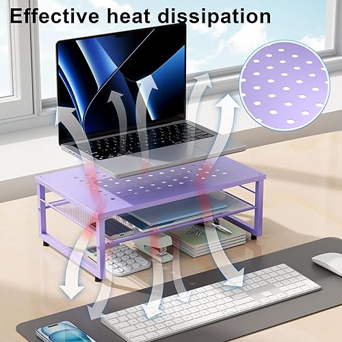 Miniatura 3 de gianotter Soporte elevador de metal de 2 niveles, organizador de almacenamiento de escritorio de oficina para monitor de computadora, laptop,
