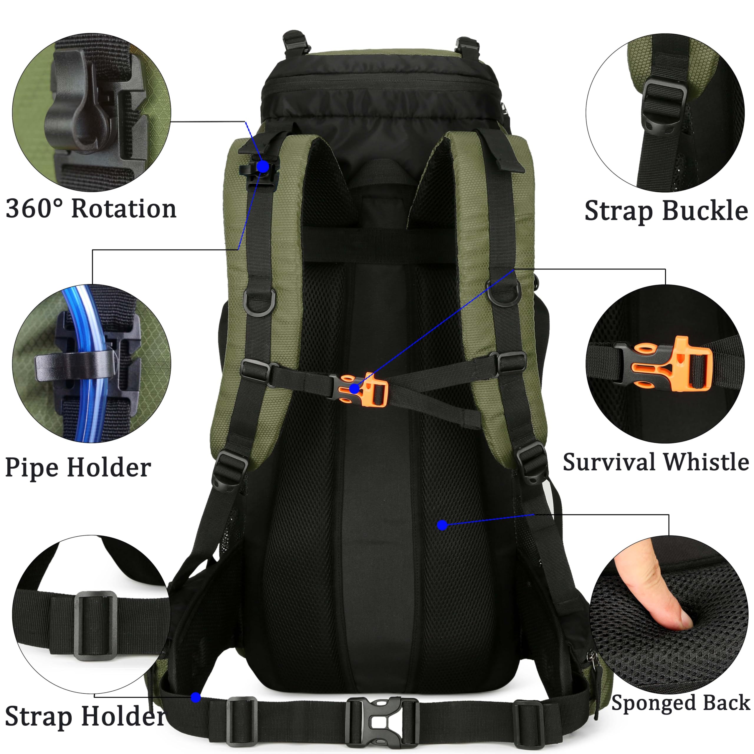 60 l Wanderrucksack, Camping-Rucksack, Jagd-Rucksack für Outdoor, wasserabweisend, taktischer Rucksack für Damen und Herren, Tiefes Blau, Large, Outdoor