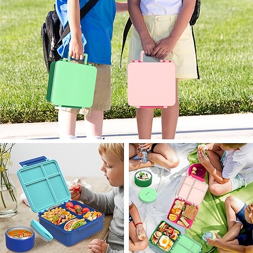 Miniatura 6 de Lonchera Bento con termo de sopa de 8 onzas, recipientes de almuerzo a prueba de fugas con 4 compartimentos, tarro térmico para comida caliente y