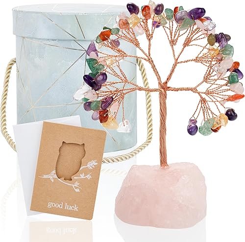Miniatura 8 de ZenBless Árbol de la vida con 7 cristales curativos de chakras, árbol de dinero, árbol de dinero de Feng Shui, pequeño árbol bonsái falso de cristal