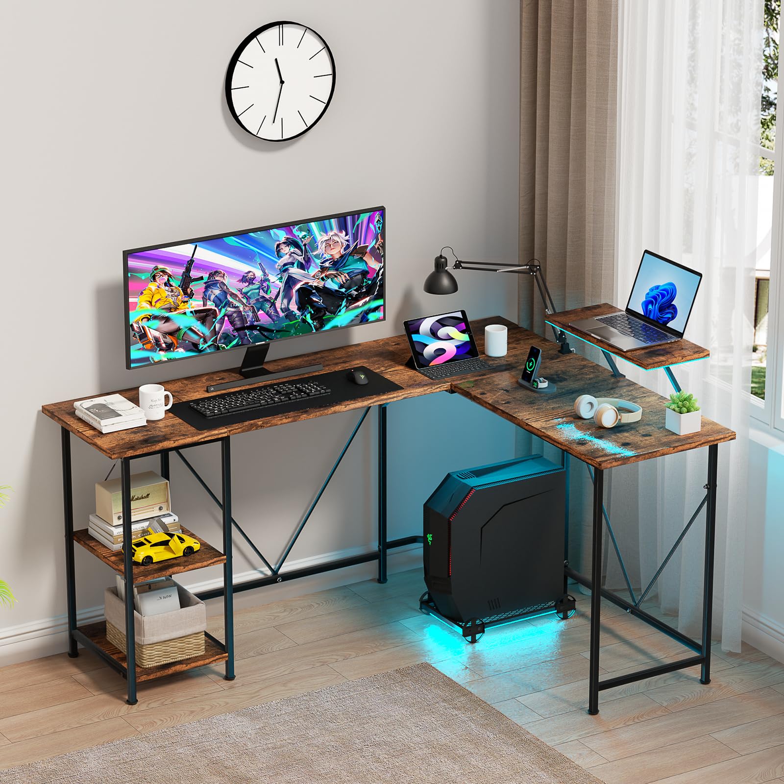 Macデスクトップ noritaka Maxzzz 67 Inch L Shaped Corner Computer Desk with Storage Shelves