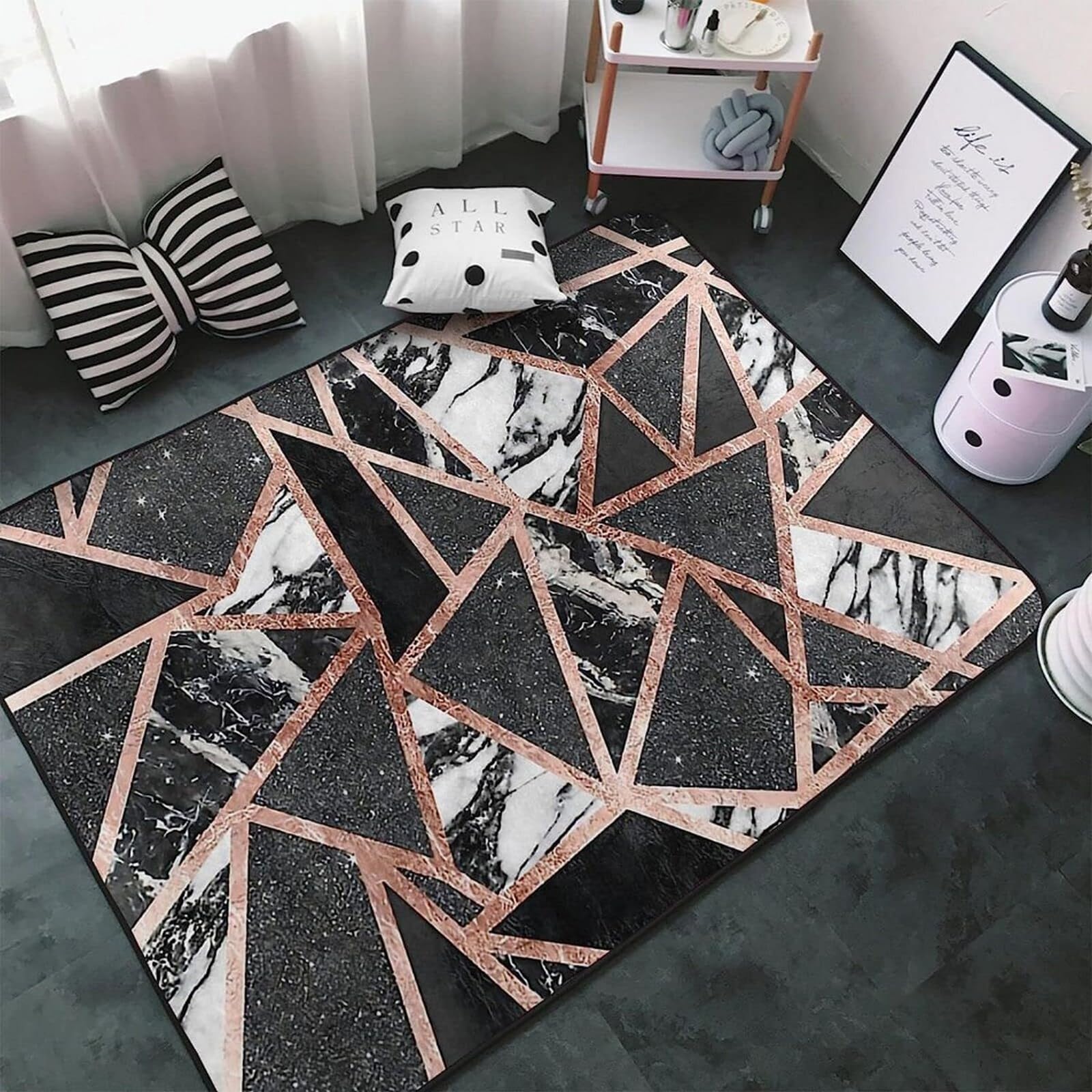 Tapis de bureau marbre 100x200cm, tapis de sol antidérapant porte intérieure facile à nettoyer