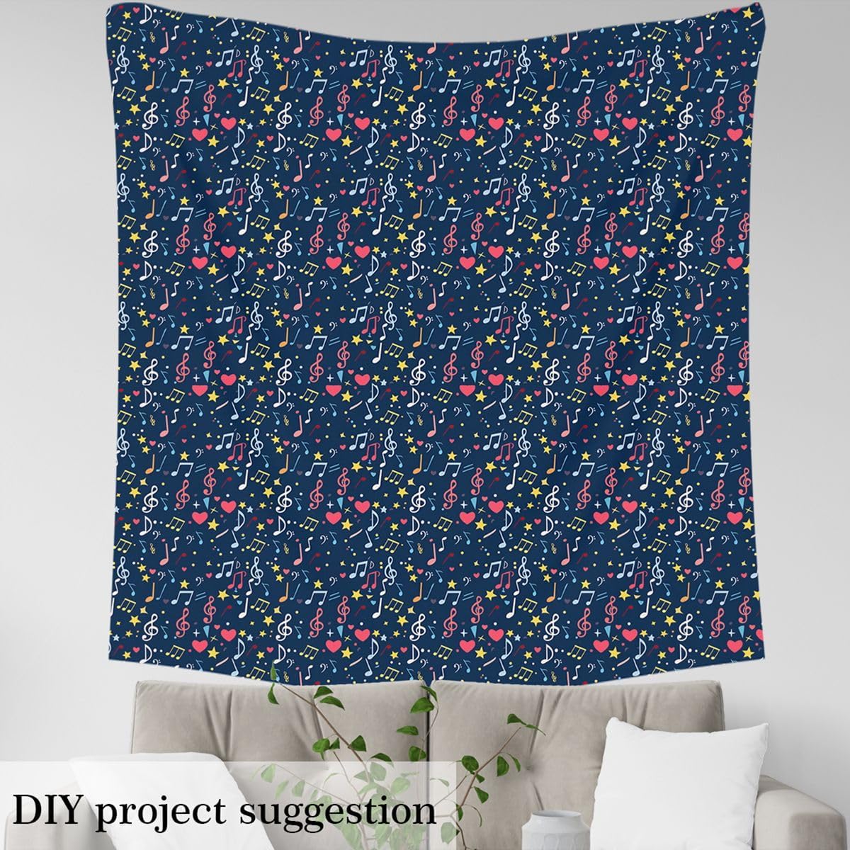 Music Fabric by The Yard Musical Notes Upholstery Fabric for Chairs Rotating Music Decorative Fabric for Clothing Quilting Sewing Rock Music Grunge Style Hip Hop Graffiti Fabric, Blue Red 2 Yards