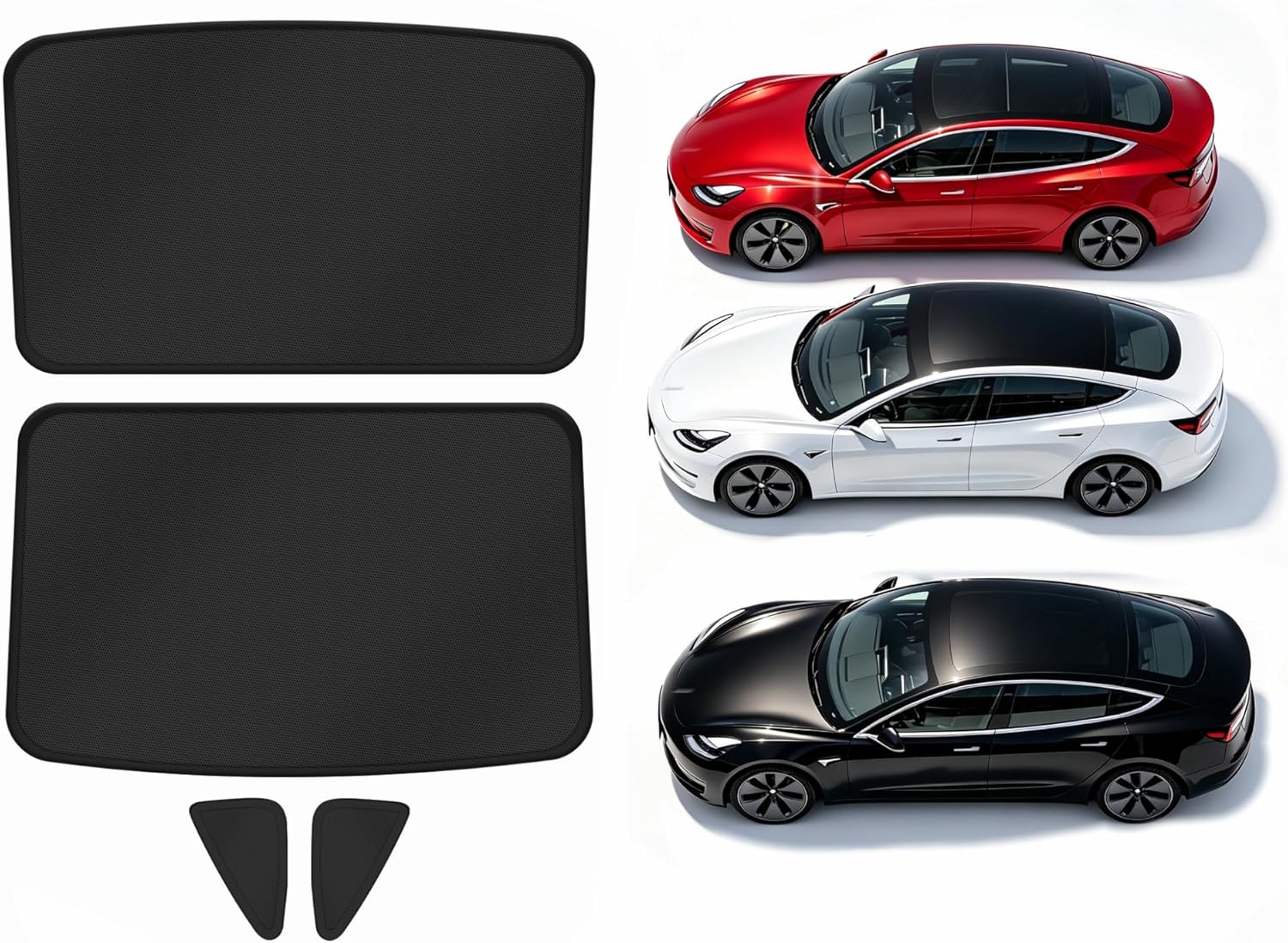 Black Sunshade Roof Sunroof Cover Waterproof Sunshade - Fits Tesla Model 3/ Highland 2018-2026 - UV Block & Heat Reduction Window Accessories - with Black Buckle - No Sag Ice-Crystal Cooling Coatings