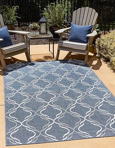 Unique Loom Outdoor Trellis Collection - Alfombra rectangular de 4 pies 1 pulgada x 6 pies 1 pulgada, color azul marinomarfil disponible en Yaxa Peru