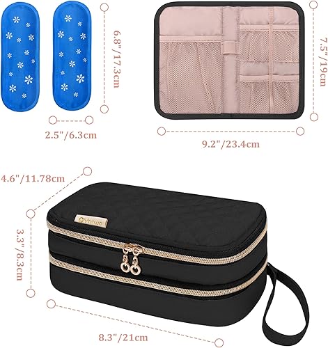 Miniatura 6 de Yarwo Estuche de viaje enfriador de insulina con 2 paquetes de hielo, organizador aislado para diabéticos de doble capa, bolsa portátil para