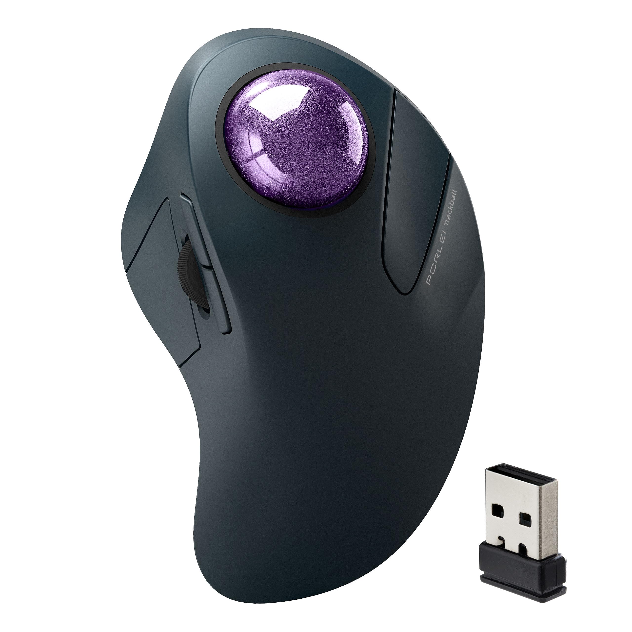 PORLEI Wireless Trackball Mouse TM246G, purple color, showing ergonomic design