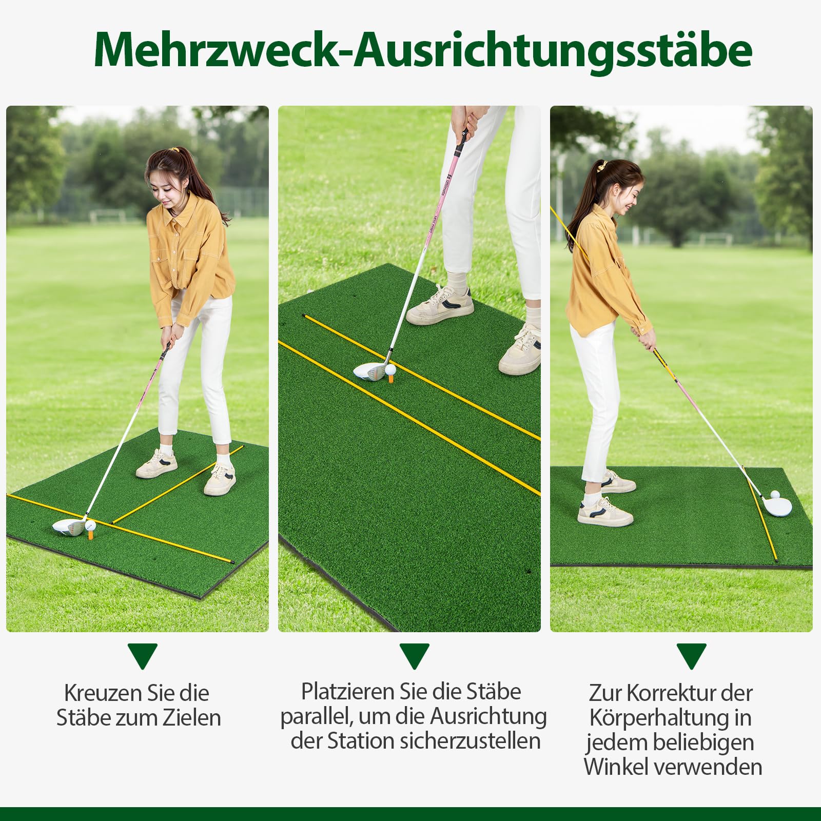 GYMAX Golf Abschlagmatte, Golf Übungsmatte mit 2 Gummi-Tees, 2 Ausrichtungsstäben & 6 Abschlagpositionen, Golf-Schlagmatte für Schwung-Training, Golfmatte für Indoor & Outdoor