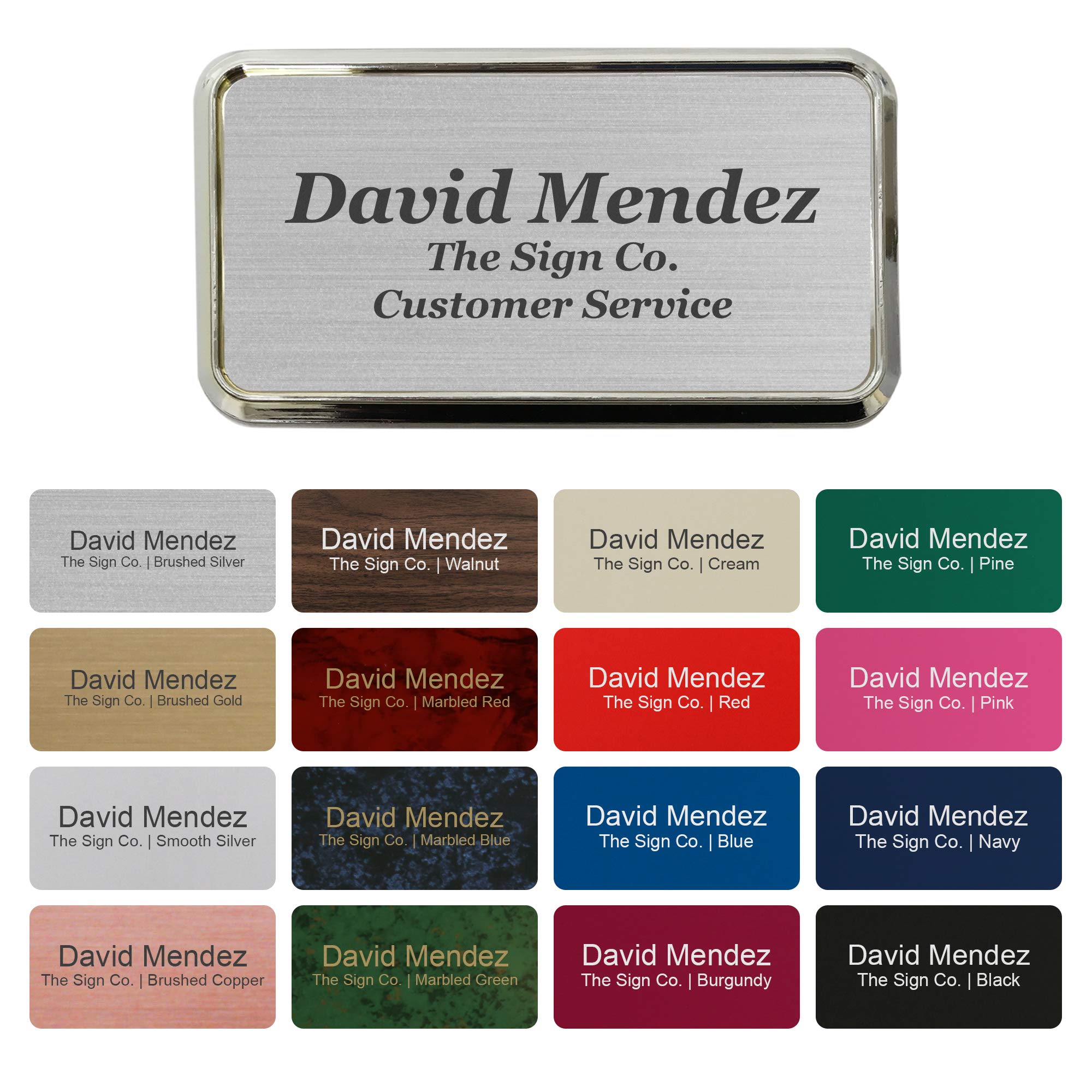 Personalized Name tag ID Badge - Trophy Picture Label with Magnetic or pin Backing. Customize - 1.5" x 3" - Round Corners - 3 Lines with Badge Frame