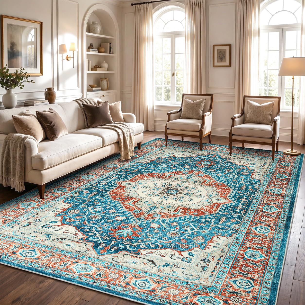 Hafaa Machine Washable Rugs Living Room Large 200x290 cm – Soft Short Pile Area Rugs For Bedroom, Dining Room, Kitchen Carpet Non Slip Traditional Design Vintage Boho Cashmere Rug, Regal