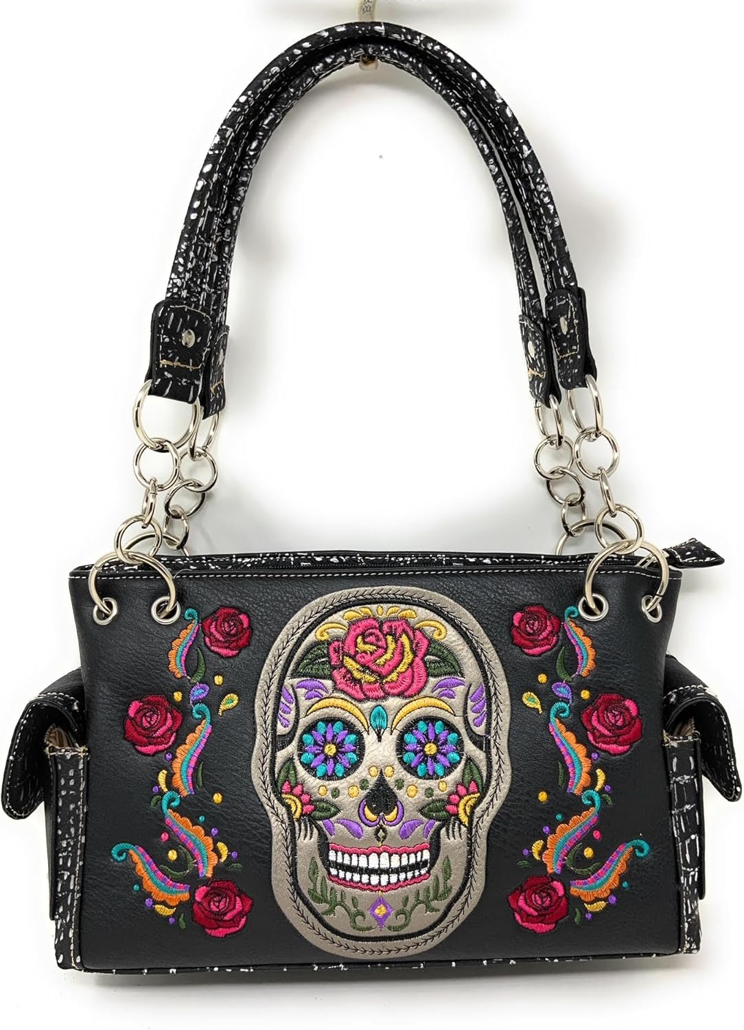Texas West Women's Embroidered Metal Skull Purse Handbag and Wallet set in 7 colors - Image 3