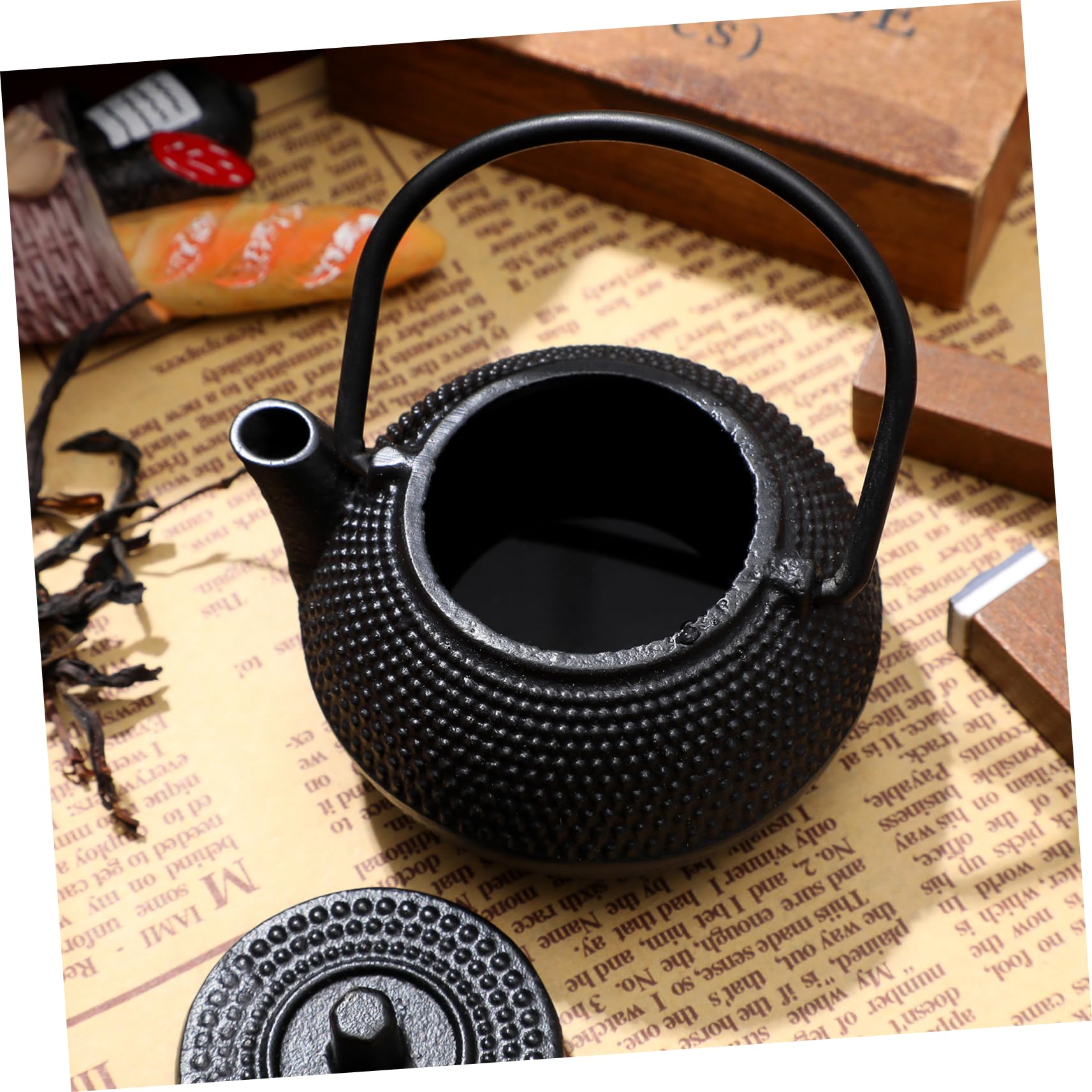 Juego de té de tetera de hierro fundido de 7 piezas, adorno de bandeja de té, tetera pequeña de hierro fundido, cerámica retro, regalo de inauguración de la casa, decoración del coche, tetera de hi