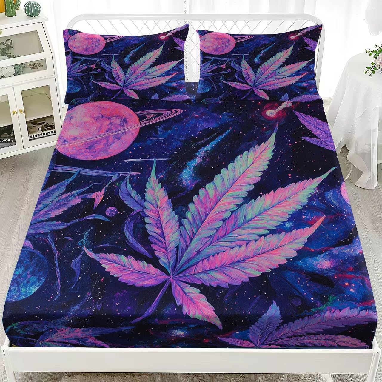 Violet Drap-Housse en Microfibre Brossée 200x200 cm Bonnet 30cm
