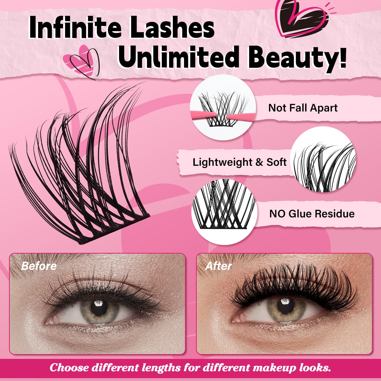 PRO Lash Extension Kit Natural Individual Lashes D Curl Cluster Eyelash 8-16mm Individual lashes Kit with Bond, Lash Remover - Image 3