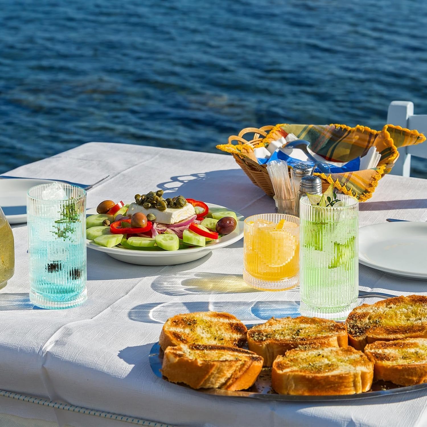 Glass Cups Vintage Glassware Set of 4 Large, Origami Style Transparent Cocktail Glasses Set, Bar Beverages Ice Coffee Cup Juice Ripple Drinkware, Fluted Design - Image 7