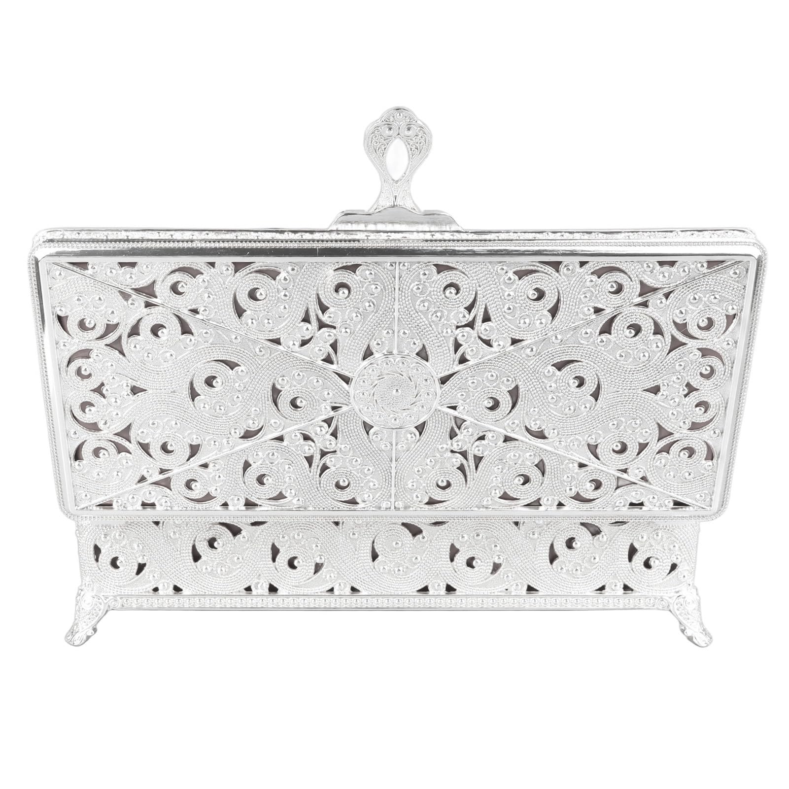 Vintage metalowe pudełko na biżuterię elegancka ochrona przed rdzą pudełko na drobiazgi dziewczyna kobiety naszyjnik kolczyki pierścionki prostokątne (srebrne)