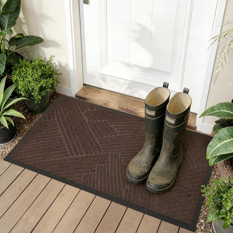 Tapete de Porta Retangular BelleCosy 81,3 x 40,6 cm para Áreas Internas e Externas, Marrom-Escuro