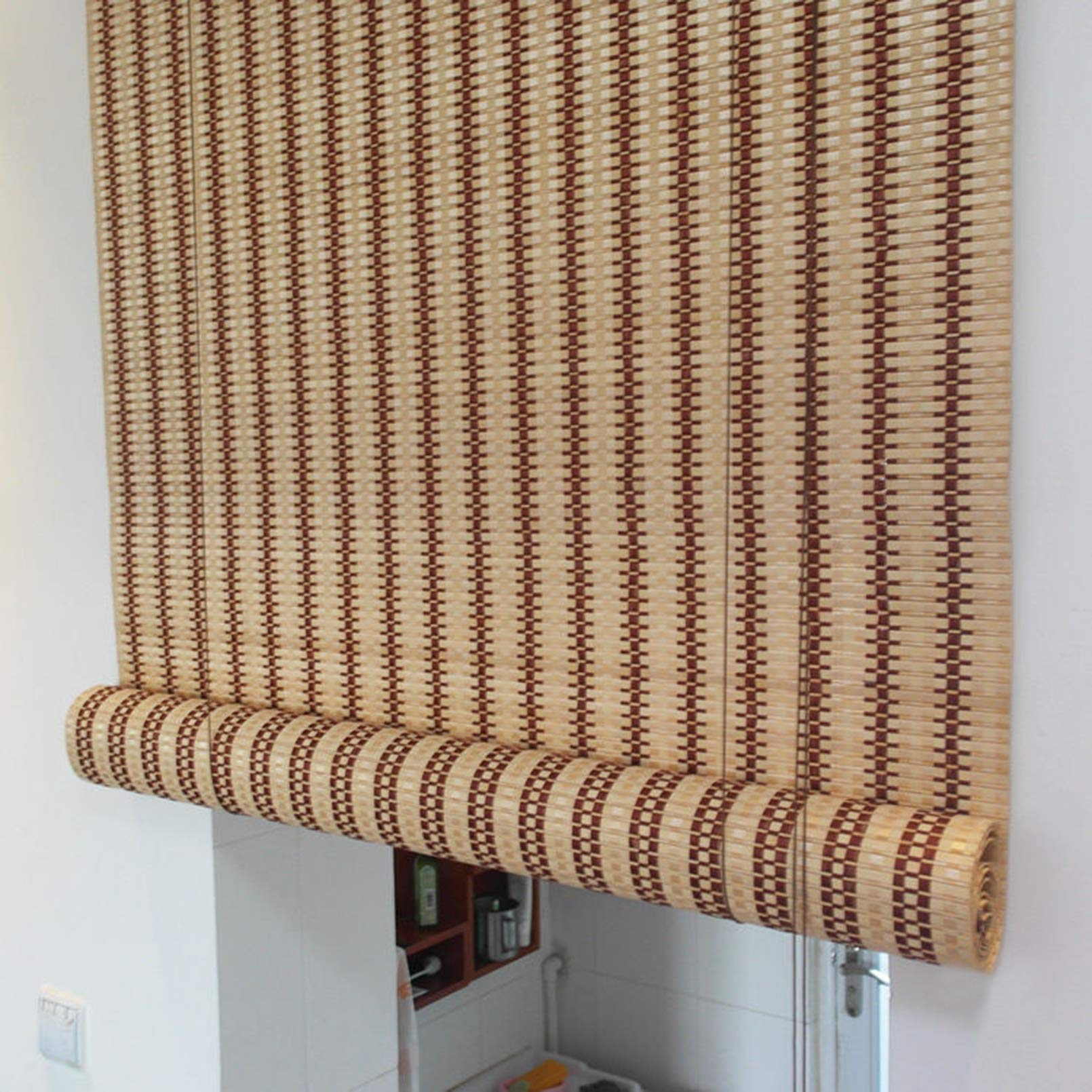 Roleta bambusowa, roleta rzymska, zasłona z tkaniny bambusowej, bambusowa roleta z drewna, do montażu na oknie, na balkon, w zestawie z materiałem montażowym (100 x 180 cm)