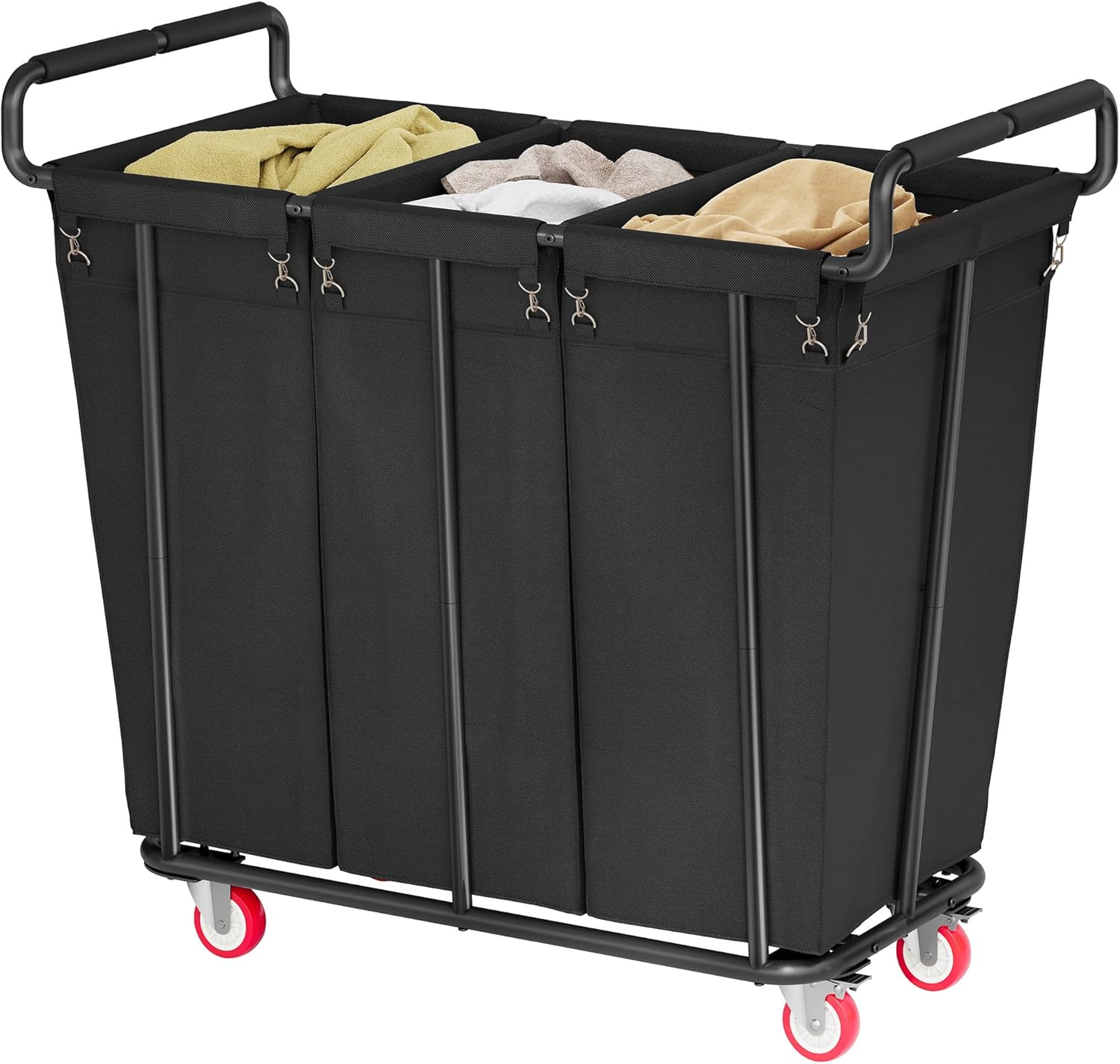 Large laundry hamper with Wheels, 360L 3 Bag Big Rolling Laundry Hamper Sorter Cart, Extra Large Laundry Clothes Hamper, Heavy Duty Laundry Basket Organizer for Laundry Room,Bathroom,Black