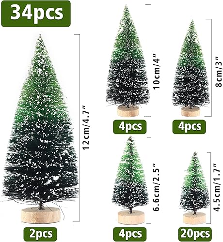 Miniatura 3 de Árbol de Navidad pequeño, mini árbol de Navidad, árbol de pino, cepillo de botella árboles falsos con base de madera para decoración de mesa (verde