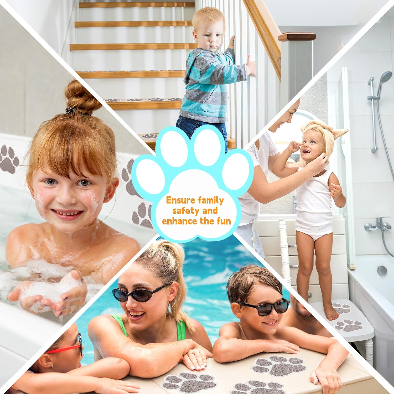 Secopad 20PCS Dog Paw Non Slip Bathtub Stickers with Scraper, Brown | Original Large Anti-Slip Decal, PEVA for Kids, Strong Adhesive, Easy to Use, For Bath Tubs, Showers & Stairs