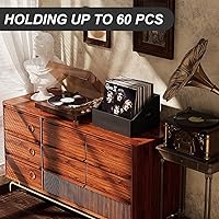 Vista 4 de Paquete de 2 almacenamiento de discos de vinilo de madera, caja de vinilo retro y duradera y soporte para discos, caja de almacenamiento de álbumes
