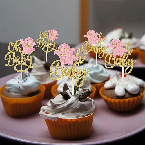 Miniatura 10 de Rsstarxi Paquete de 30 adornos para cupcakes de fantasmas de Halloween con brillantina, murciélago, calabaza, fantasma, bruja, Halloween, cupcakes,