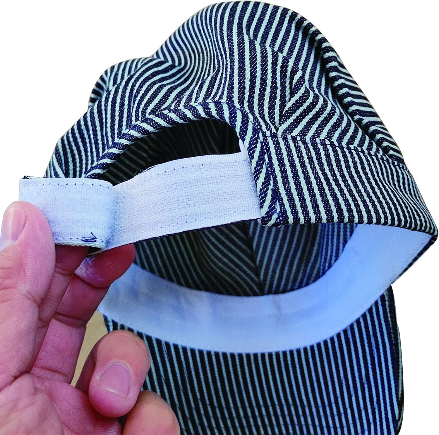 CINKCO Conductor Hat Classic Blue/White Stripes Train Engineer Cap Adjustable Hat