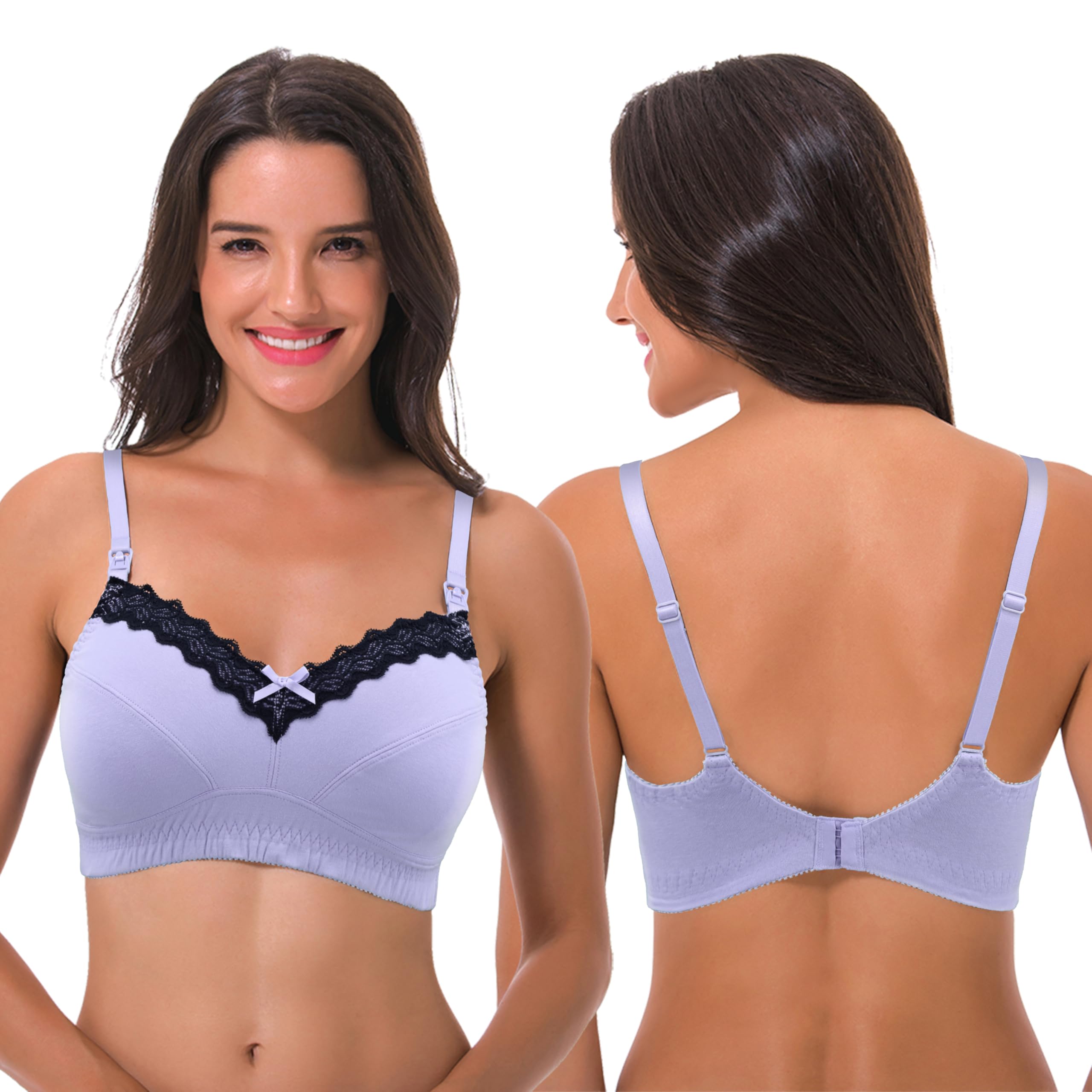 Curve Muse- Reggiseno per Allattamento, in Cotone, Senza Ferretto | Bordo in pizzo, Spalline regolabili, Chiusura a Gancetti, Elastan, Effetto Lifting, Modellante