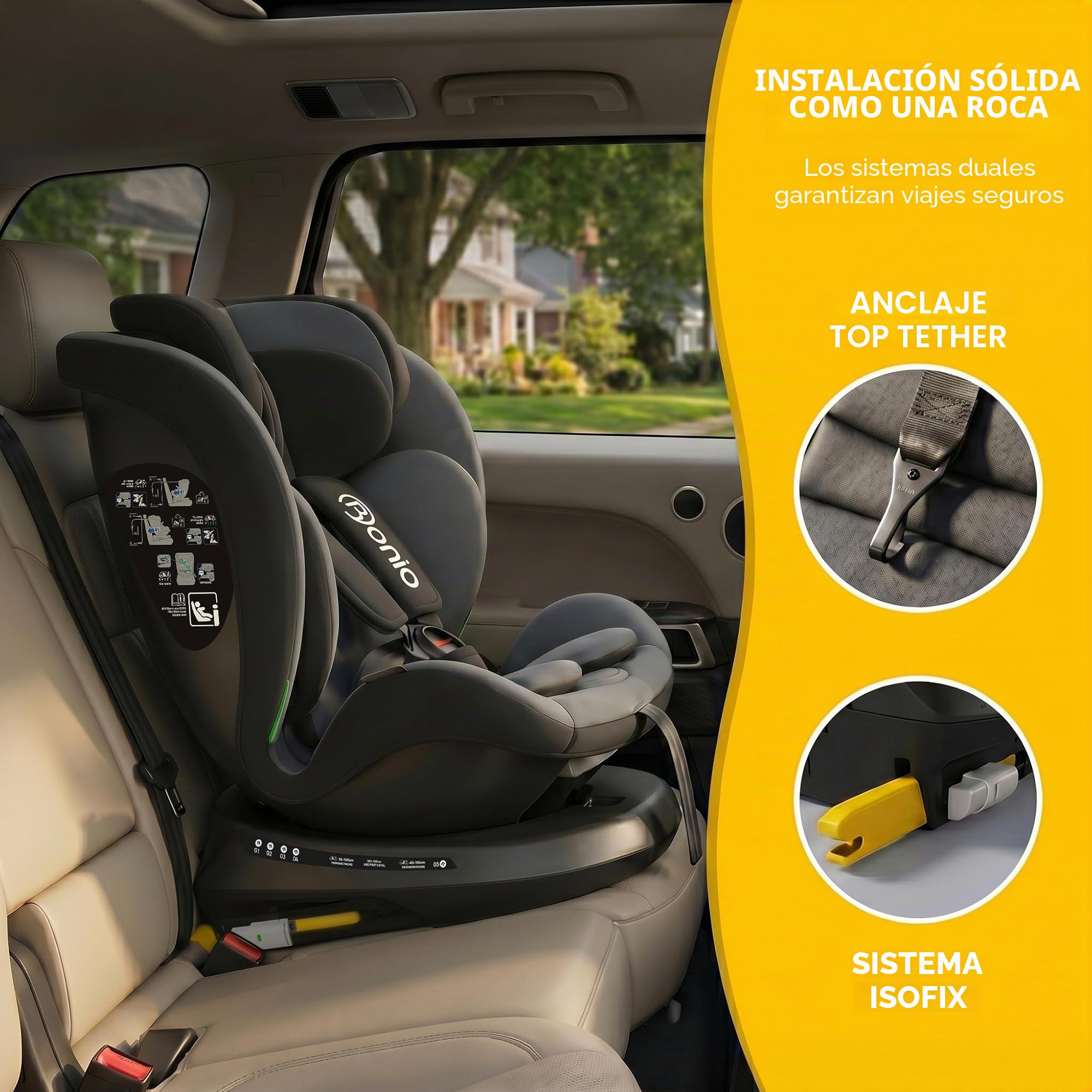Bonio I-Size Silla de Coche Giratoria 360 con ISOFIX, 40-150cm (0~36kg)