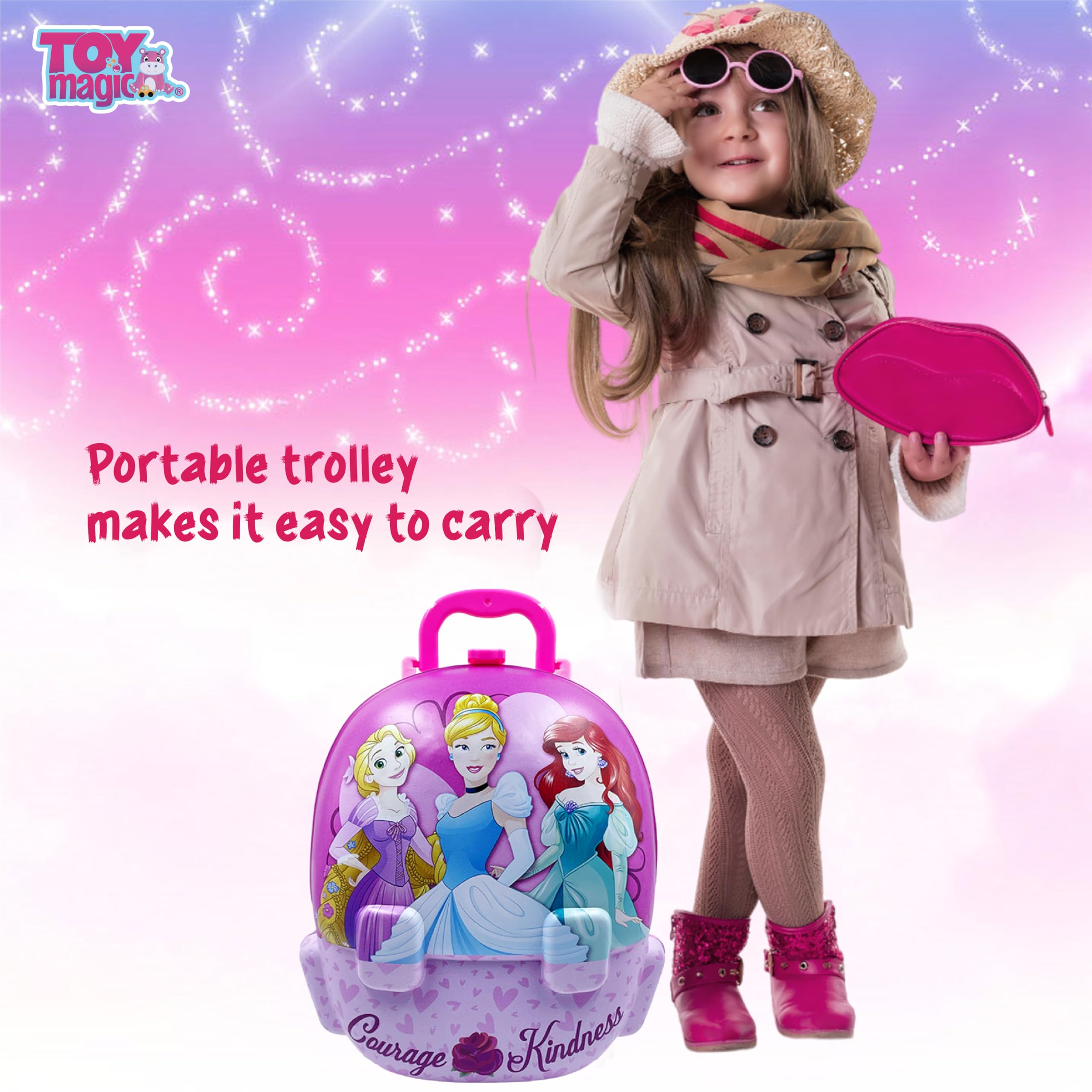 ToyMagic Princess Portable Backpack Toy Dressing Set Makeup Toy |Portable Trolley Pretend Play Set Toy with Make up Accessories for Kids |Portable Suitcase Toy Gift for Girls 1