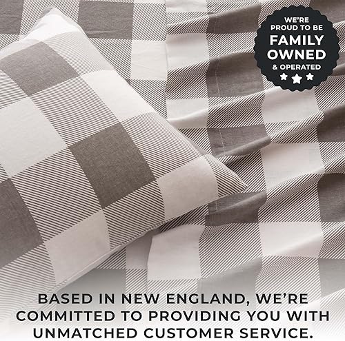 Miniatura 4 de Great Bay Home - Juego de sábanas de franela de 100 % algodón turco a cuadros tamaño individual, con bolsillo profundo, suaves, cálidas, de doble