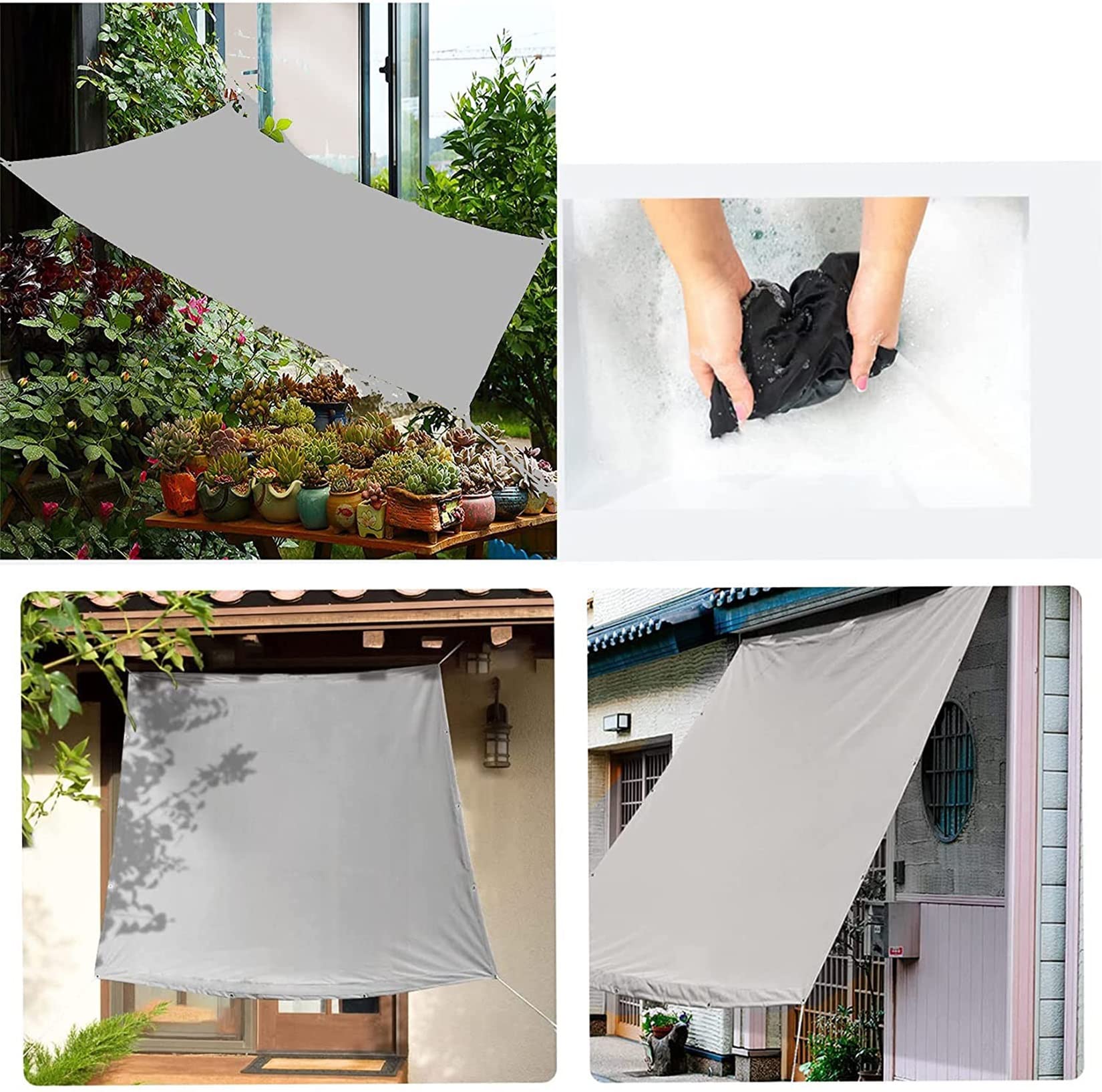 LYGBAOFUL Vela ombreggiante in Poliestere Impermeabile 2x5M Parasole Resistente all'Acqua con Blocco UV al 95% con Corda Color Crema