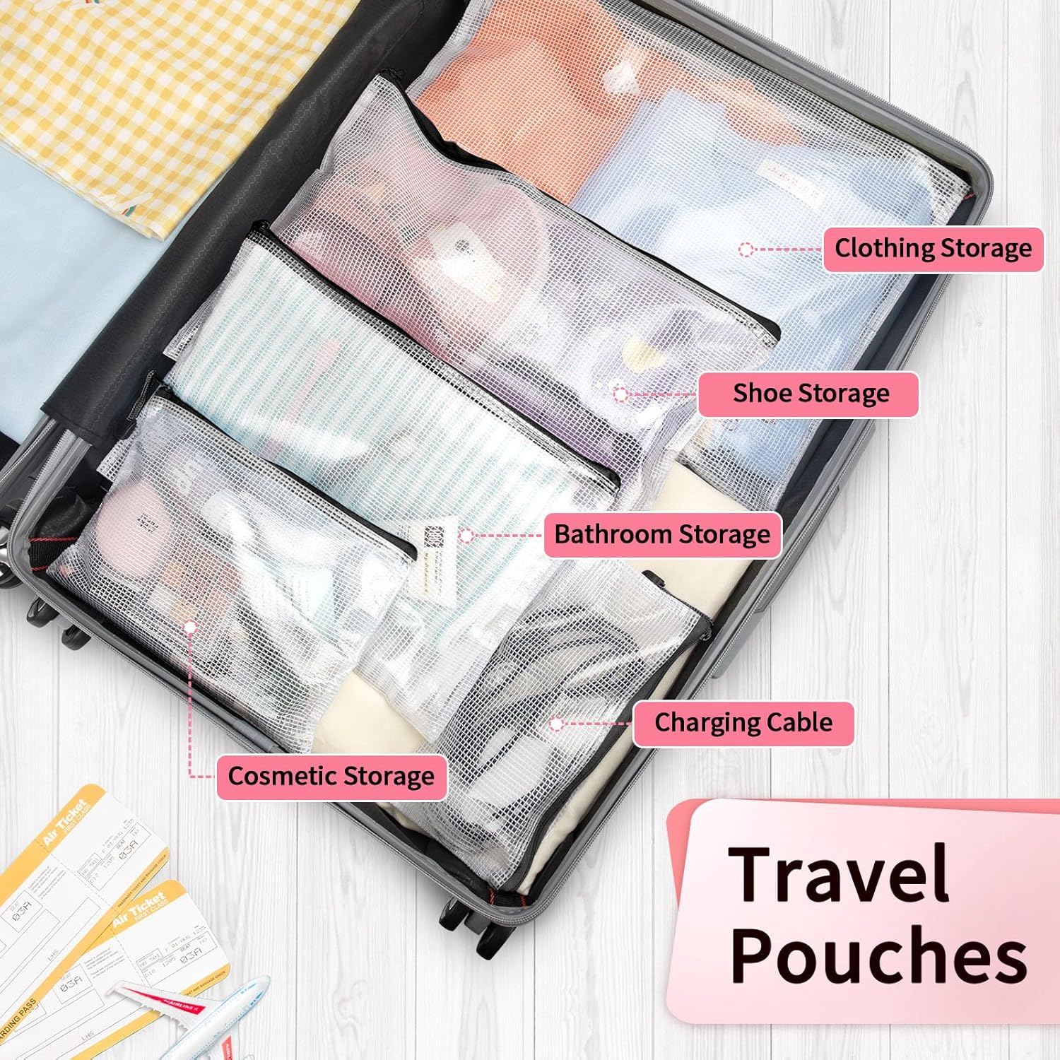 Umriox Zipper Pouch, 16.9x12.4 in (Black, 12 Packs), Extra Large Mesh Bags, Waterproof Zipper Pouches for Office Supplies, Puzzles, Board Game Storage & Cross Stitch Projects